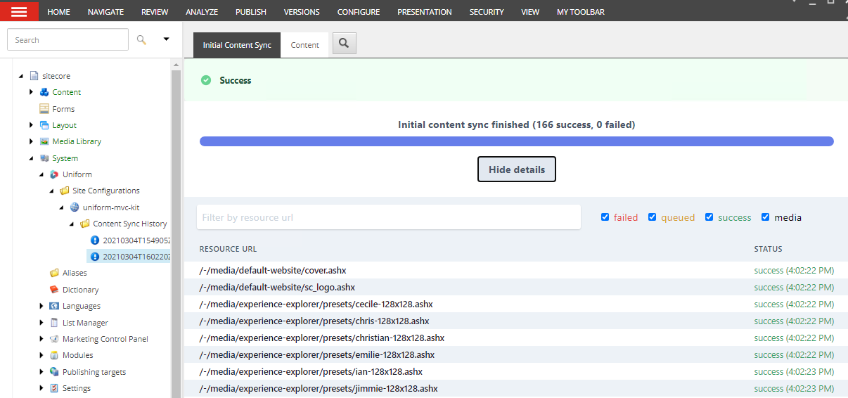 Content Sync finished